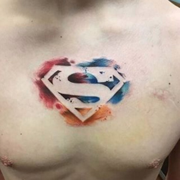 Watercolor superman symbol tattoo by Birkan Sati