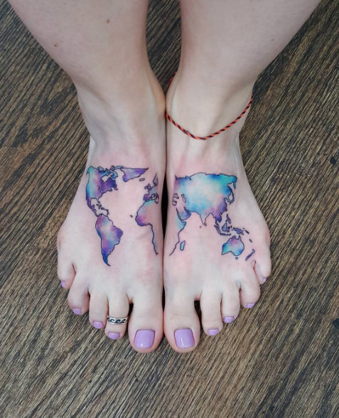 Watercolor map on feet by Cynthia Sobraty