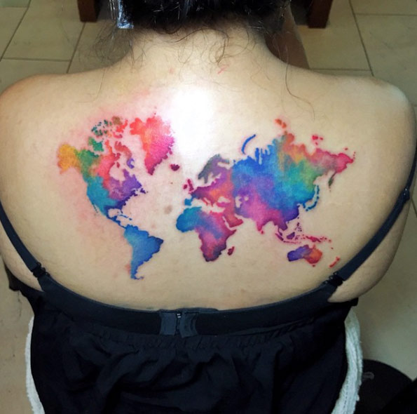 Watercolor world map by Nadya Natassya