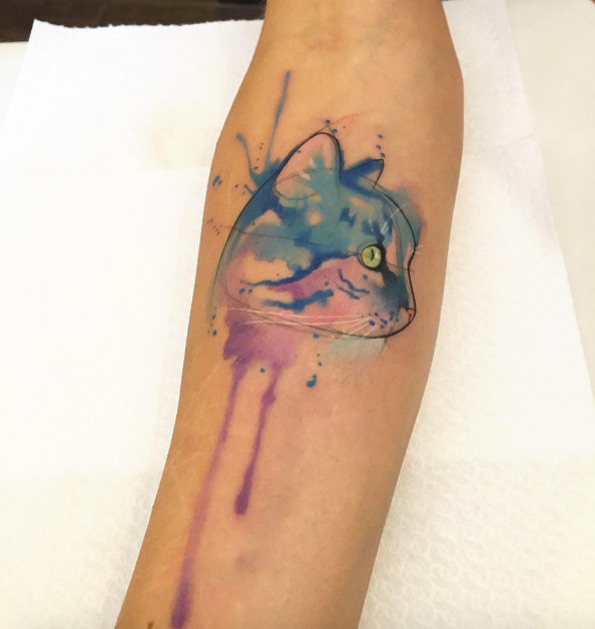 Watercolor cat by Bora Tattoo