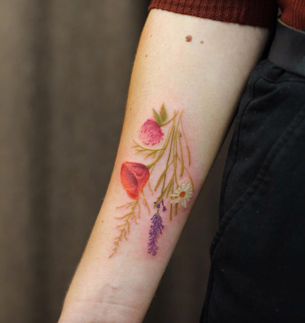 Watercolor on forearm by Cindy van Schie