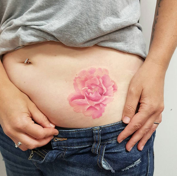 Girly tattoo, soft pink peony by Jemka