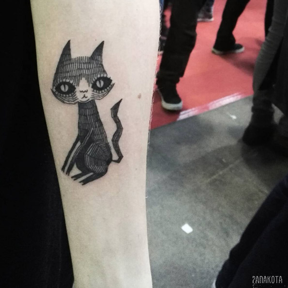 Linework cat tattoo by Panakota