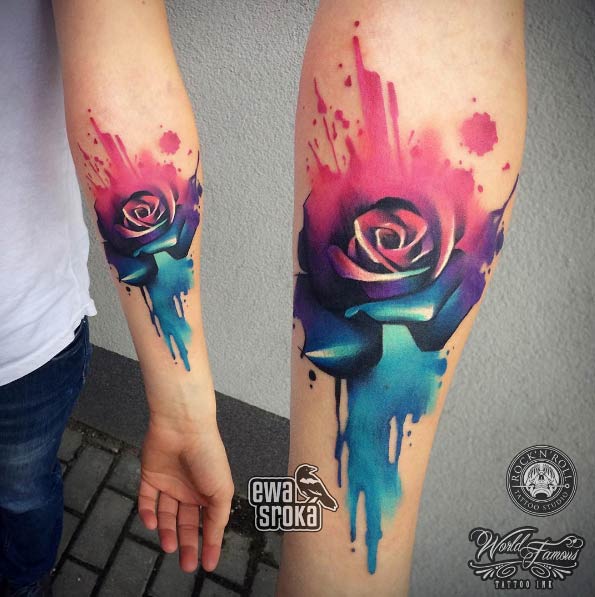 Abstract watercolor rose tattoo by Ewa Sroka