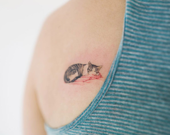 Comfy cat tattoo by Sol Art