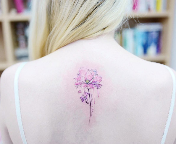 Cherry blossom tattoo on back by Banul