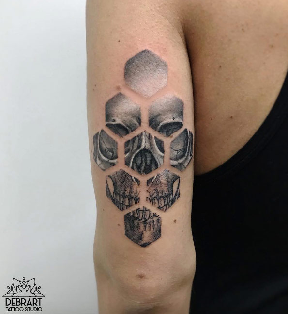 Honeycomb skull tattoo by Deborah Genchi