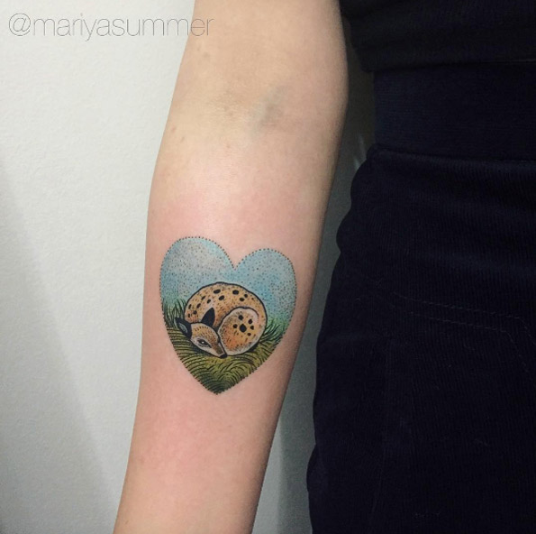 Storybook deer tattoo by Mariya Summer