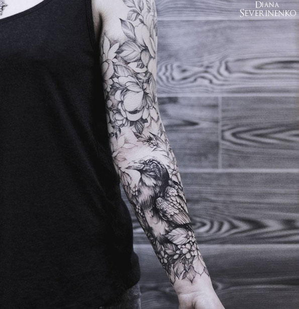Female sleeve tattoo by Diana Severinenko