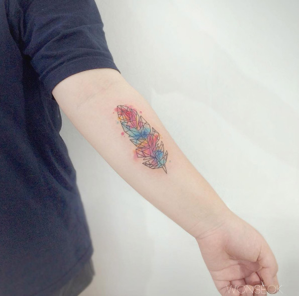 Geometric feather tattoo by Wonseok