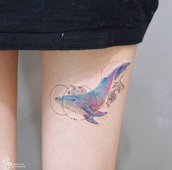 Feminine whale tattoo by Silo