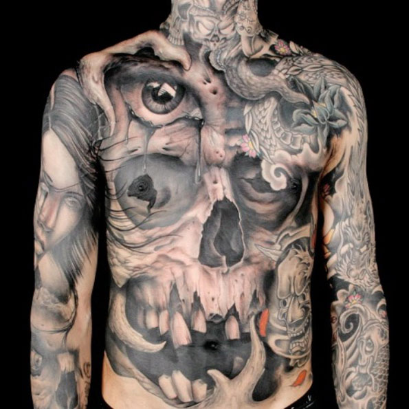Massive skull tattoo by John Anderton