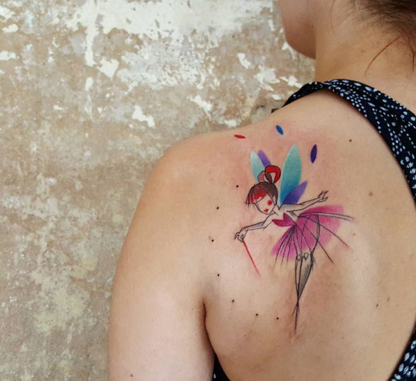 Watercolor Tinkerbell tattoo by Simona Blanar