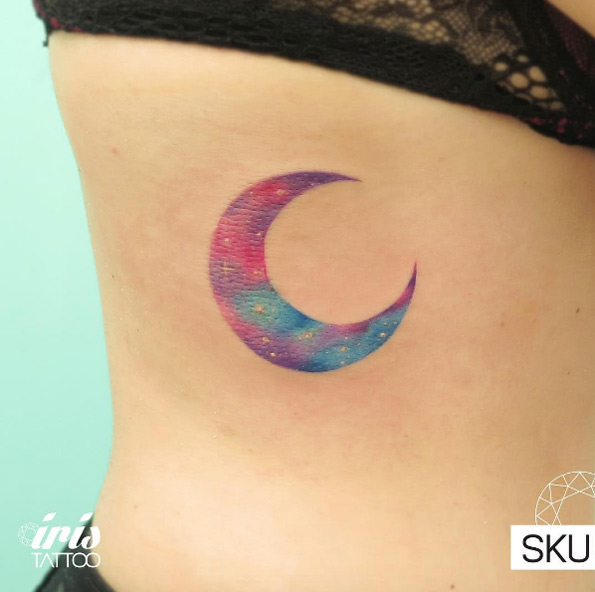 Watercolor crescent moon tattoo by Sku