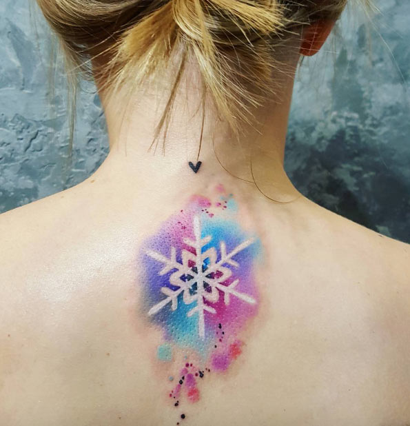 Watercolor snowflake tattoo by Simona Blanar