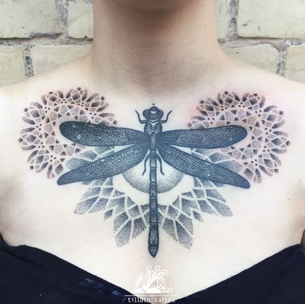 Dragonfly chest piece by Sarah Herzdame