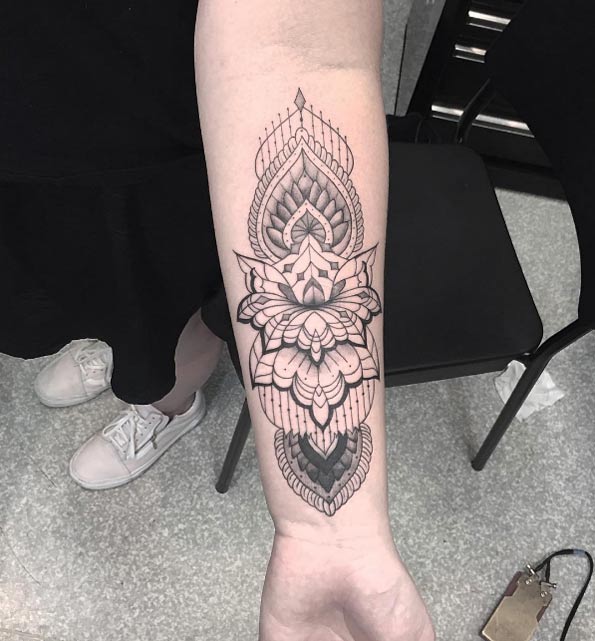 Mandala design on forearm by Bonnie