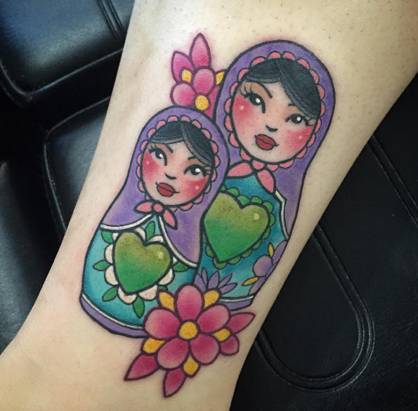 Russian nesting doll tattoos by Carly Baggins