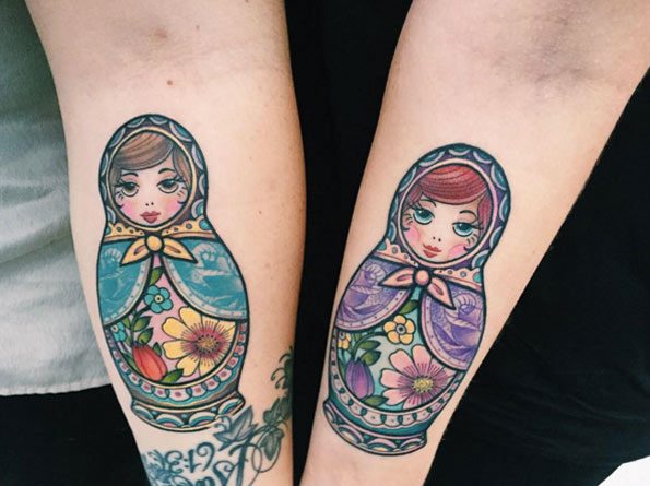 Matching Russian nesting doll tattoos via Deanna Taylor 