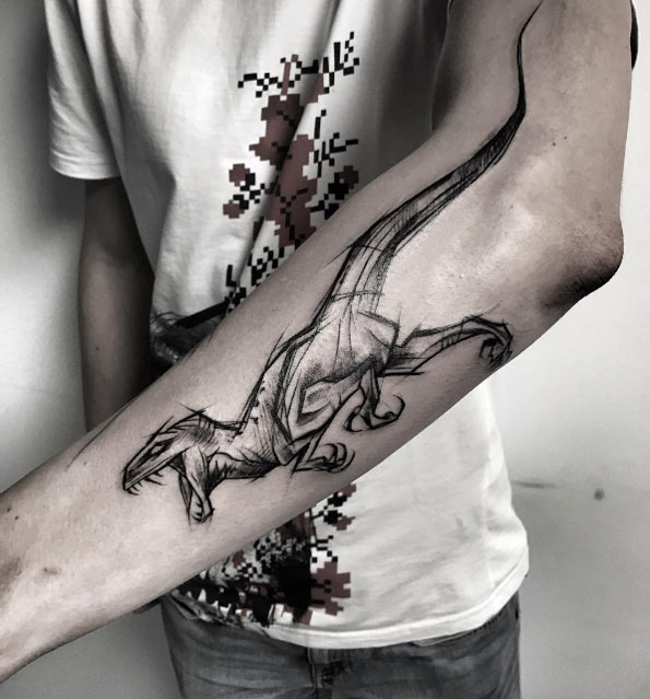 Sketch style raptor tattoo by Inez Janiak