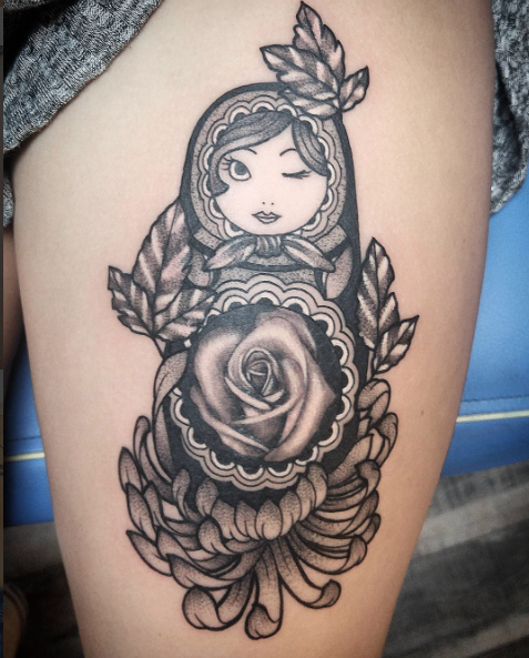 Russian nesting doll tattoo by Sean Younker