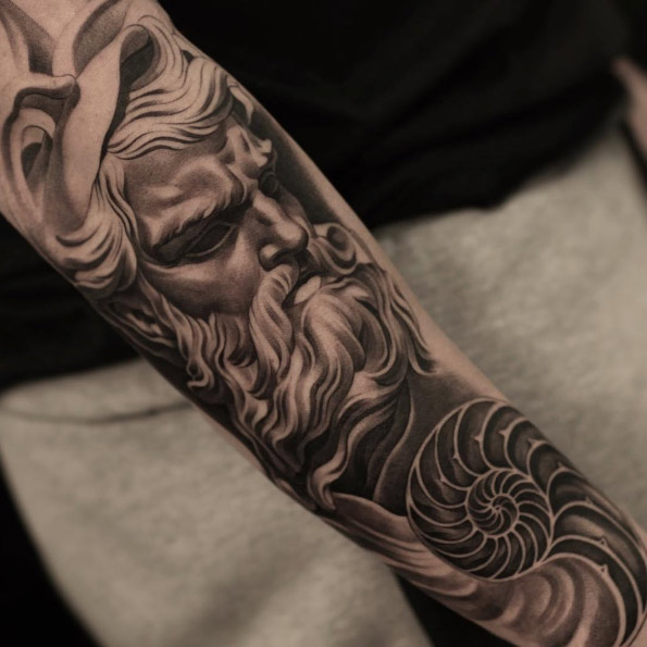 Black and grey ink sleeve by Jun Cha