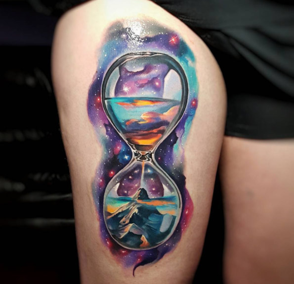 Surreal hourglass tattoo by Tyler Malek