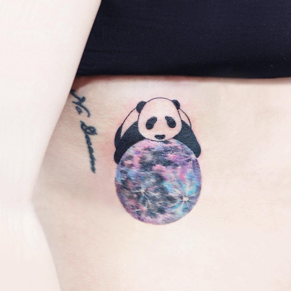 Panda planet tattoo by Tattooist IDA