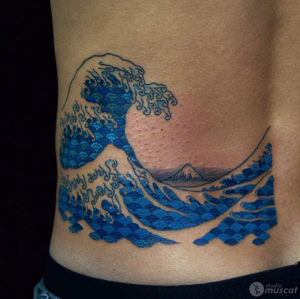 Hokusai wave tattoo by Shinya
