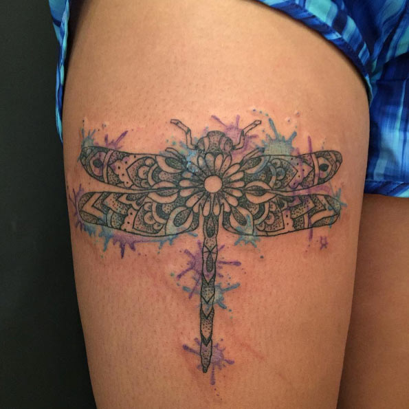 Dotwork mandala dragonfly tattoo by Daniel Filippone