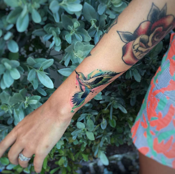Hummingbird tattoo on wrist by Jean Alvarez