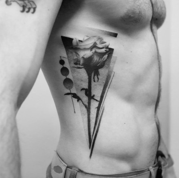 Abstract black and grey ink rose design by Balazs Bercsenyi