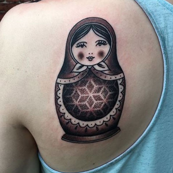 Dotwork nesting doll tattoo by Safe House