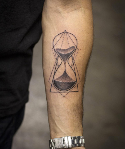 Geometric hourglass tattoo by Kristi Walls