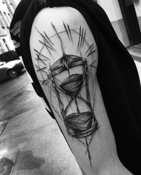 Sketch style hourglass tattoo by Inez Janiak