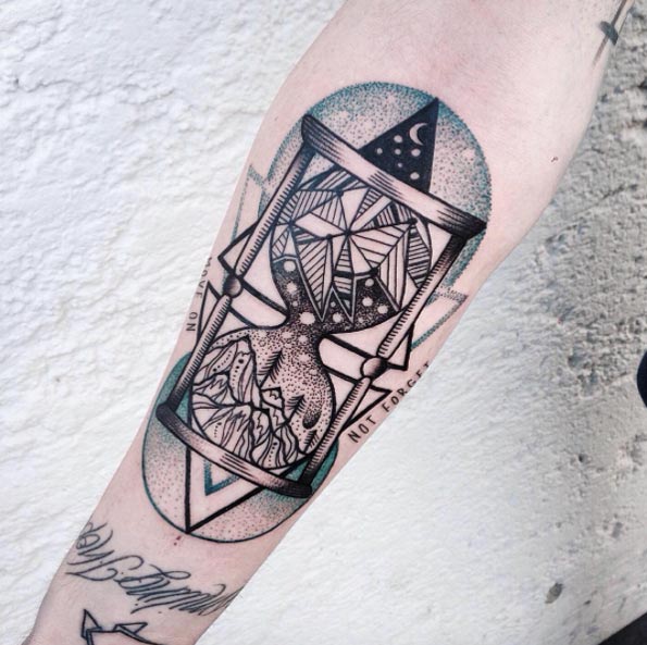 Complex hourglass tattoo by Jessica Svartvit