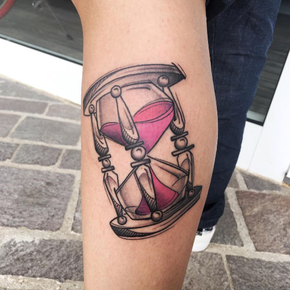 Sketch style hourglass tattoo by Luca Testadiferro