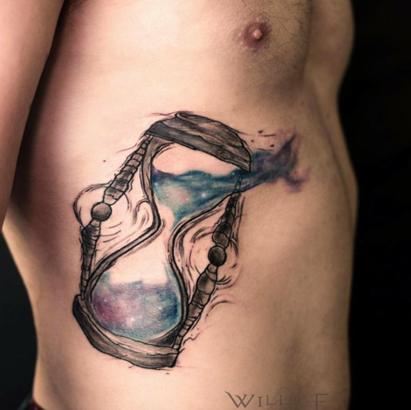 Watercolor hourglass tattoo by Will Muller