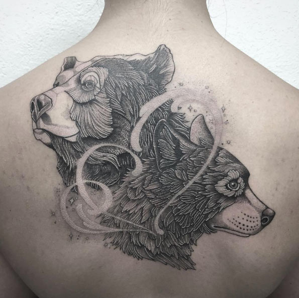 Bear and wolf back piece by Fanny