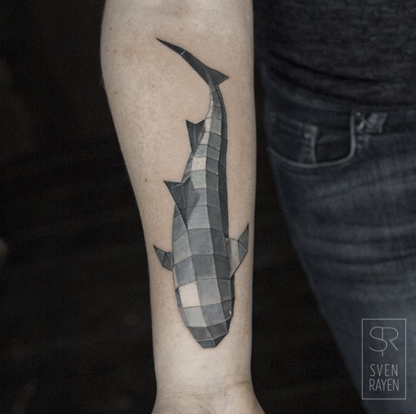 Low poly shark tattoo by Sven Rayen