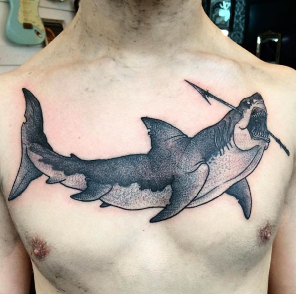 Shark chest piece by Fearless Tattoo