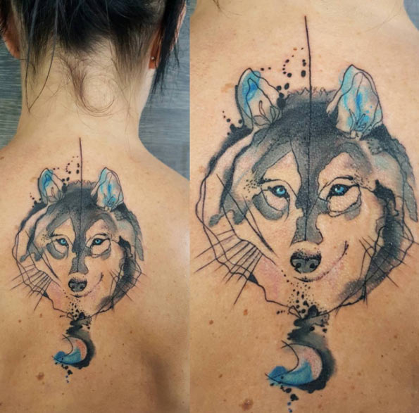 Watercolor wolf tattoo by Simona Blanar