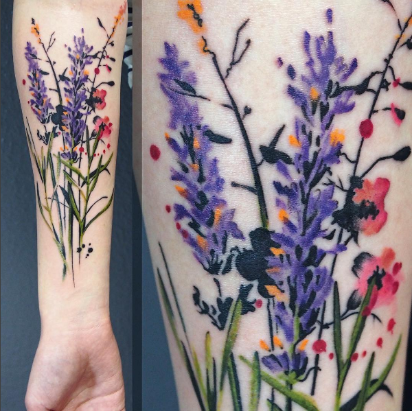 Wildflower forearm tattoo by Julia Rehme