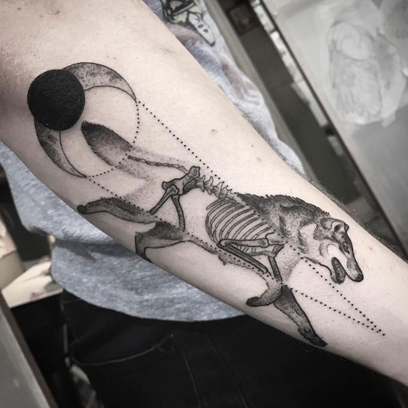 X-ray wolf tattoo by Ash Timlin