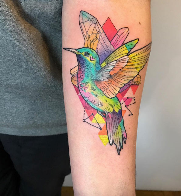Brilliant hummingbird design by Katie Shocrylas