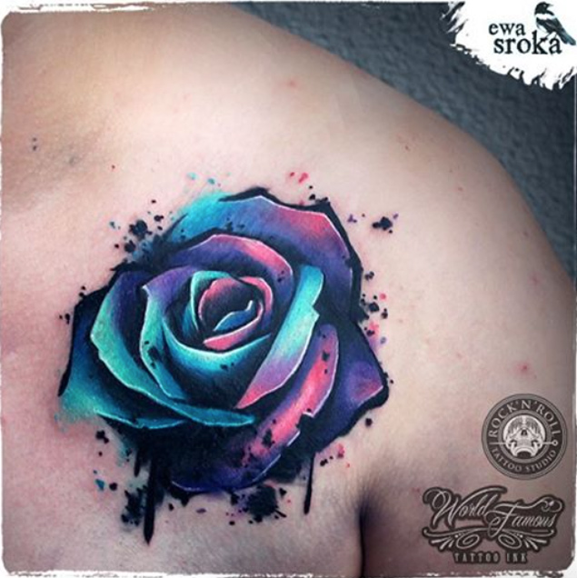 Watercolor rose tattoo by Ewa Sroka