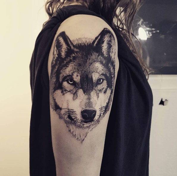 Wolf tattoo by Daniel Geib