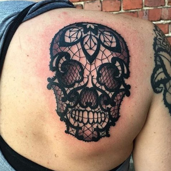 Lace skull tattoo by Safe House