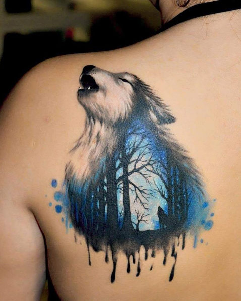 Watercolor wolf tattoo by Daniel Art