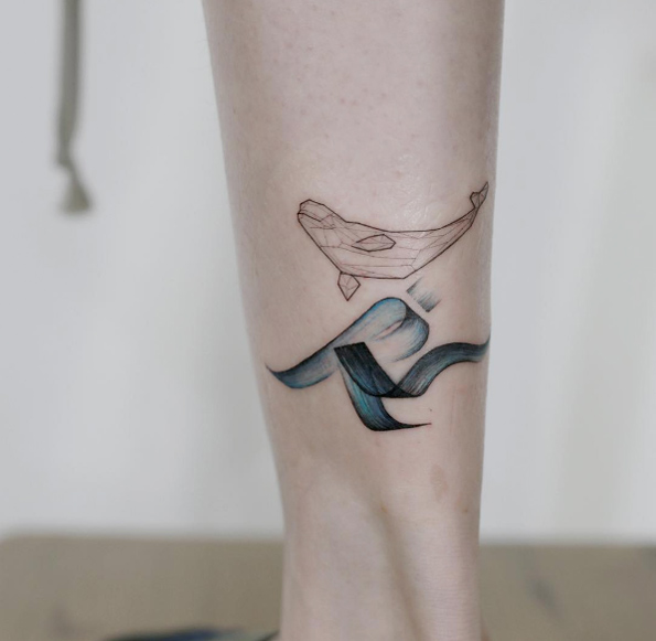 Beluga and brush stroke by Tattooist Doy